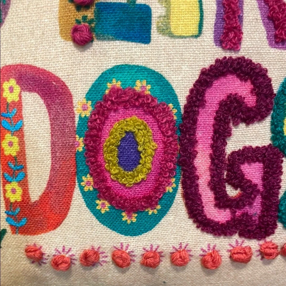 Natural Life Boho Tufted Pillow Hope You Like Dogs with Colorful Fringe - Picture 13 of 13